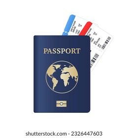 Vector passport with tickets. Air travel concept. Flat design citizenship id for traveler isolated. Blue International Document. Travel and tourism icon concept. Vector illustration