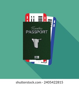 Vector passport with tickets. Air travel concept. Flat Design citizenship ID for traveler isolated. Blue international document - Namibia.