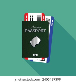 Vector passport with tickets. Air travel concept. Flat Design citizenship ID for traveler isolated. Blue international document - Lesotho.