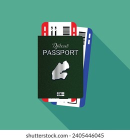 Vector passport with tickets. Air travel concept. Flat Design citizenship ID for traveler isolated. Blue international document - Djibouti.