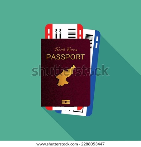 Vector passport with tickets. Air travel concept. Flat Design citizenship ID for traveler isolated. Blue international document - North Korea