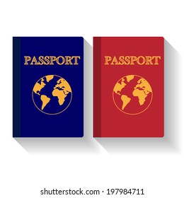 Vector Passports with map isolated on white background