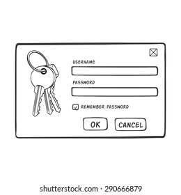 Vector Password Dialog. Password and Username. Line Art Design Template.