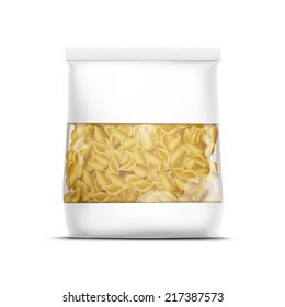 Vector Pasta Shells Packaging Template Isolated on White Background