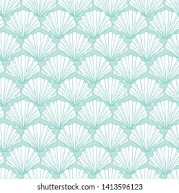 Vector pastel aqua seashells repeat pattern. Suitable for gift wrap, textile and wallpaper.