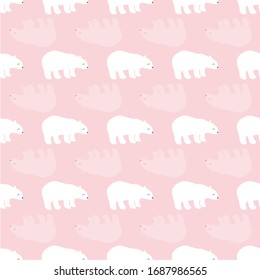 Vector pastel baby pink and white polar bear seamless pattern background