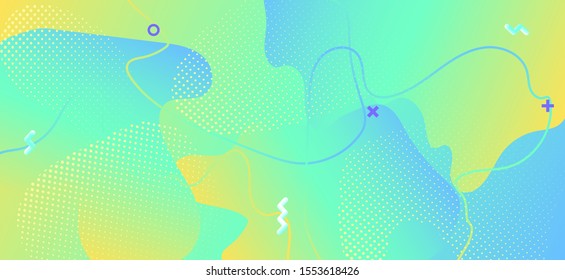 Vector Pastel Banner. Fashion Flow Business Layout. Vibrant Graphic Wave Page. Summer Contemporary Wallpaper. Blue Vector Memphis Banner. Flow Booklet Template. Abstract Wave Poster.