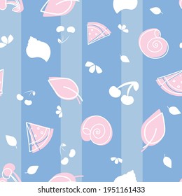 Vector pastel berries and seashells seamless pattern