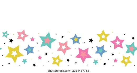 Vector Pastel and Black Stars Border with White Background seamless pattern. Perfect for fabric, scrapbooking, wallpaper projects and paper products.