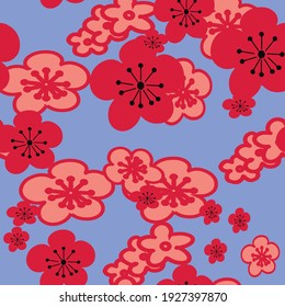 Flor de flores de cerezo rosa de fondo azul pastel. fondo de patrón impecable.