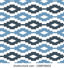 Vector pastel blue, black tribal geometric horizontal striped seamless pattern background