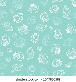 Vector pastel blue seashells repeat pattern. Suitable for gift wrap, textile and wallpaper. Surface pattern design.