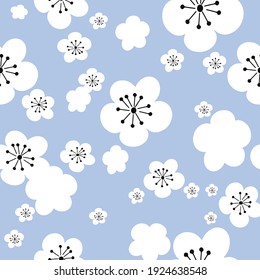Vector pastel blue white cherry flowers sakura, seamless pattern background, perfect for scrapbooking, fabric, wallpaper project