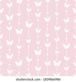 Vector pastel butterflies seamless repeat pattern background. Cute pastel pink girly seamless stripe pattern.