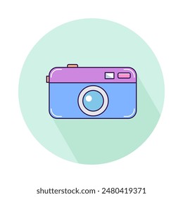 Icono de cámara pastel de Vector sobre fondo redondo.