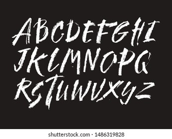Vector Pastel or Chalk Style Hand Drawn Alphabet Font. Calligraphy alphabet on a black background. Pastel hand lettering.