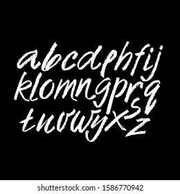 Vector Pastel or Chalk Style Hand Drawn Alphabet Font. Calligraphy alphabet on a black background. Pastel hand lettering.