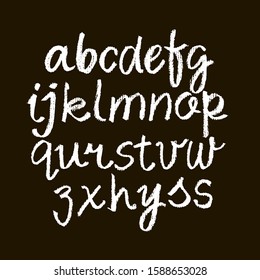 Vector Pastel or Chalk Style Hand Drawn Alphabet Font. Calligraphy alphabet on a black background. Pastel hand lettering.