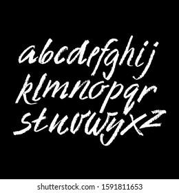 Vector Pastel or Chalk Style Hand Drawn Alphabet Font. Calligraphy alphabet on a black background. Pastel hand lettering.
