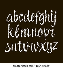 Vector Pastel or Chalk Style Hand Drawn Alphabet Font. Calligraphy alphabet on a black background. Pastel hand lettering.