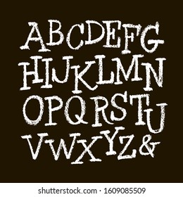 Vector Pastel or Chalk Style Hand Drawn Alphabet Font. Calligraphy alphabet on a black background. Pastel hand lettering.