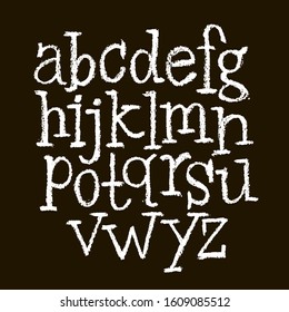 Vector Pastel or Chalk Style Hand Drawn Alphabet Font. Calligraphy alphabet on a black background. Pastel hand lettering.