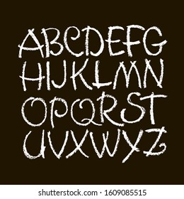 Vector Pastel or Chalk Style Hand Drawn Alphabet Font. Calligraphy alphabet on a black background. Pastel hand lettering.