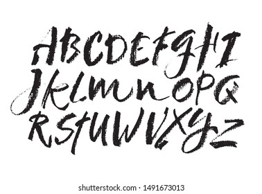 Vector Pastel or Charcoal Style Hand Drawn Alphabet Font. Calligraphy alphabet on a white background. Pastel hand lettering.