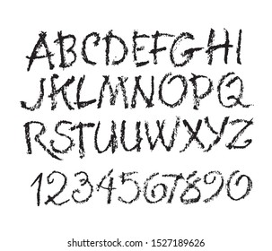 Vector Pastel or Charcoal Style Hand Drawn Alphabet Font. Calligraphy alphabet on a white background. Pastel hand lettering.