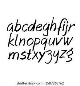 Vector Pastel or Charcoal Style Hand Drawn Alphabet Font. Calligraphy alphabet on a white background. Pastel hand lettering.