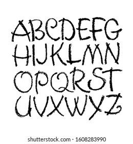 Vector Pastel or Charcoal Style Hand Drawn Alphabet Font. Calligraphy alphabet on a white background. Pastel hand lettering.