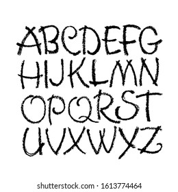 Vector Pastel or Charcoal Style Hand Drawn Alphabet Font. Calligraphy alphabet on a white background. Pastel hand lettering.