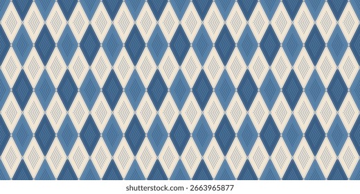 Vector Pastel Christmas Argyle Seamless Pattern – Blue, White Colors Geometric Diamond Holiday Background