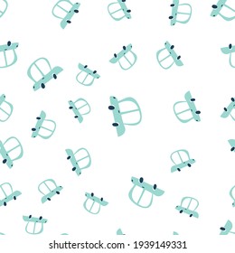Vector pastel color doodle scandinavian cars. Seamless baby boy pattern. Texture for wallpaper, fills, web page background.