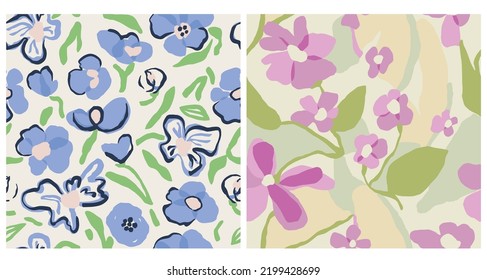 Ilustración de flores de color pastel sin inconvenientes de repetición de patrón 2 conjunto de diseño