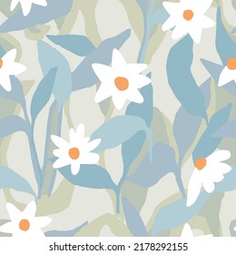 Vector pastel color flower and leaf illustration seamless repeat pattern fashion and home decor fabric print digital artwork