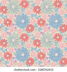 Vector pastel color flower seamless repeat pattern fashion and home decor fabric print digital artwork