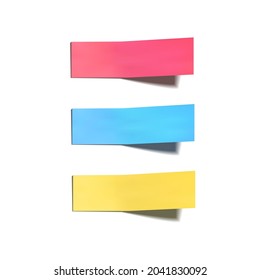 Vector Pastel Color Papers Sticker Isolated on White Background with Shadow, Light Pink, Blue and Yellow Colors, Sticky Notes, Memo Sticker.