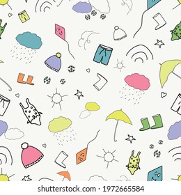 Vector pastel color seasonal weather doodle background pattern