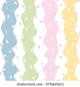 Vector Pastel Colored Abstract Spots with Wavy Stripes seamless pattern background. Perfect for fabric, scrapbooking and wallpaper projects.