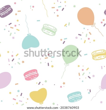 Vector Pastel Colored French Macarons Party on White seamless pattern background. Perfect for web design fabric, wallpaper and scrapbooking projects.