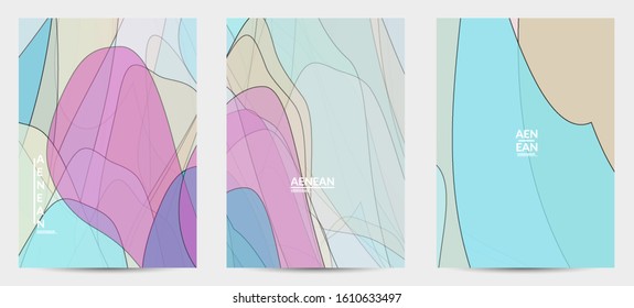 Vector pastel colored transparent overlapping shapes creating vector mixture of acrylic paint or watercolor effect. Nature earth design template. Abstract watercolor art. Artistic organic painting.