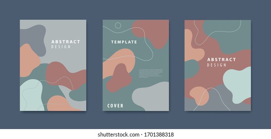 Vector pastel colors fluid, organic covers set. Colorful bubble shapes composition, abstract background, posters, flyers, brochures. Trendy camouflage minimal design. 