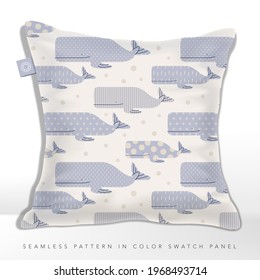 Vector Pastel Colors Minimal Sea Life Whale Pattern for Kid and Baby Fabric or Wrapping Paper Printing.