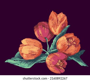 Dibujo vectorial pastel de tulipanes rosados y anaranjados