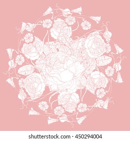 Vector Pastel Floral Seamless roses. Hand-drawn, retro, doodle, vector, uncoloured. The best for design, textiles, coloring book in vector. Perfect for invitations or announcements. Pink