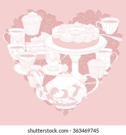 Vector Pastel Floral and tea time elements. Perfect for invitations or announcements.