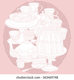 Vector Pastel Floral and tea time elements. Perfect for invitations or announcements.