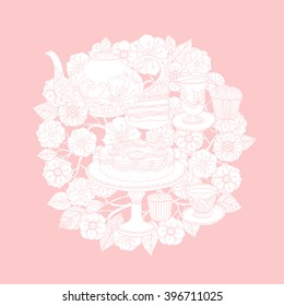 Vector Pastel Floral and tea time elements. Perfect for invitations or announcements.