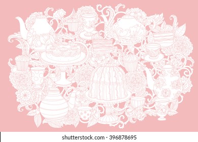 Vector Pastel Floral and tea time elements. Perfect for invitations or announcements.